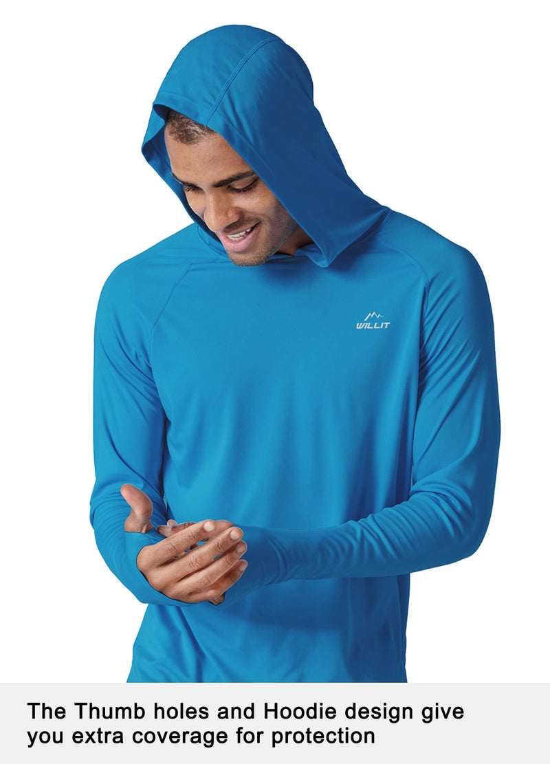 Willit Men's Sun Shirts UPF 50+ Rash Guard Long Sleeve Sun Protection Hoodie SPF UV Fishing Lightweight Athletic Running Brilliant Blue XXL - Image 2